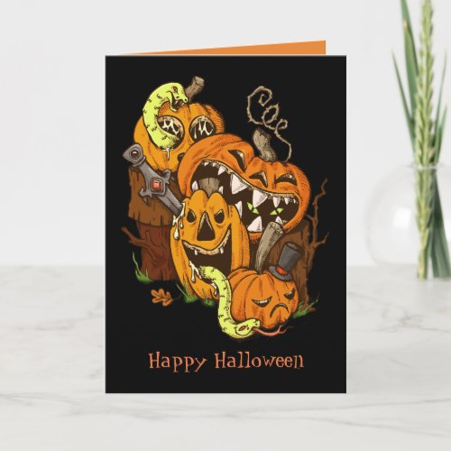 Halloween Pumpkins and Snakes Greeting Card
