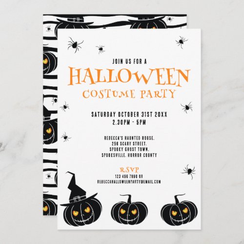Halloween Pumpkins and Spiders Party Invitation