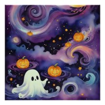 Halloween Pumpkins and Starry Ghost