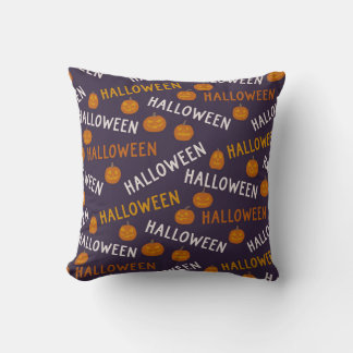 Halloween Pumpkins and Typography Pattern Throw Pillow