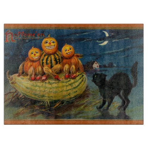 Halloween Pumpkins and Vintage Black Cat Cutting Board