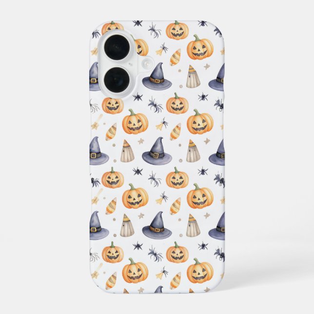 Halloween Pumpkins and Witch Hats Pattern iPhone Case (Back)