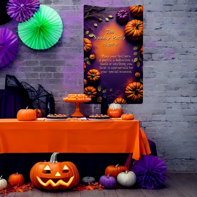 Halloween Pumpkins Banner (Halloween banner with pumpkins on purple and orange background ready to be customized.)