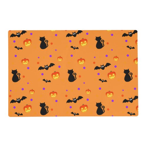 Halloween pumpkins bats  cats on orange placemat