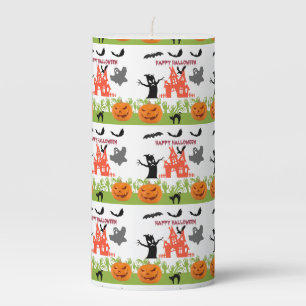 Halloween Pumpkins, Bats, Frightful Tree and Ghost Pillar Candle