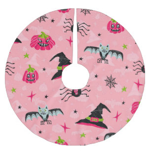 Halloween pumpkins, bats: seamless background. brushed polyester tree skirt