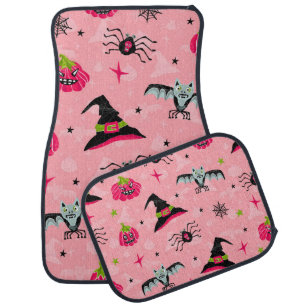 Halloween pumpkins, bats: seamless background. car floor mat