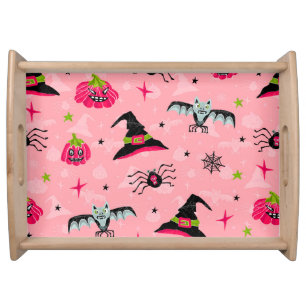 Halloween pumpkins, bats: seamless background. serving tray
