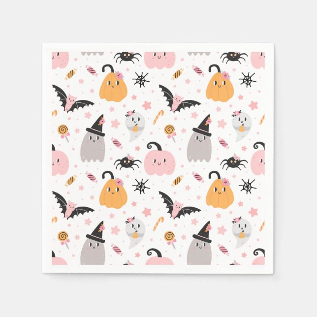 Halloween Pumpkins Bats, Spiders, Ghost and Candy Napkins (Front)