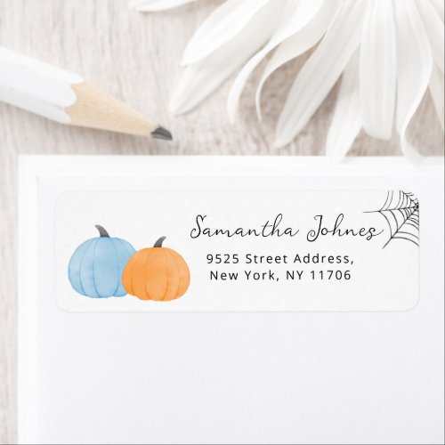 Halloween pumpkins blue return Address Label