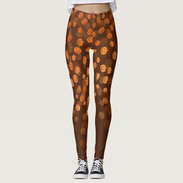 Halloween Pumpkins Bokeh Leggings (Front)