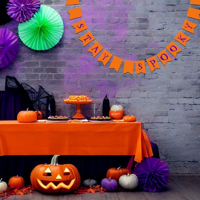 Halloween Pumpkins Bunting Flags (Customizable Halloween Bunting Flags. "Stay Spooky" written on orange background)