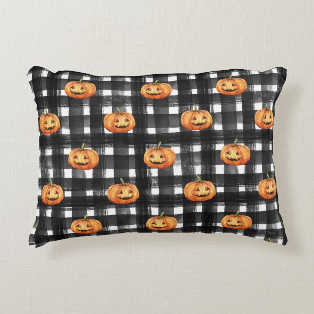 Halloween Pumpkins: Checkered Charm. Accent Pillow (Front)