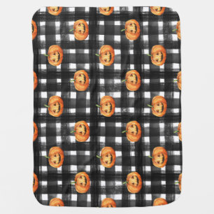 Halloween Pumpkins: Checkered Charm. Baby Blanket