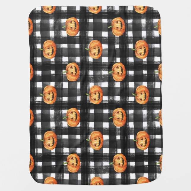 Halloween Pumpkins: Checkered Charm. Baby Blanket (Front)