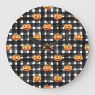 Halloween Pumpkins: Checkered Charm. Large Clock