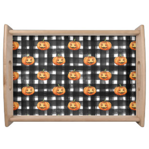 Halloween Pumpkins: Checkered Charm. Serving Tray