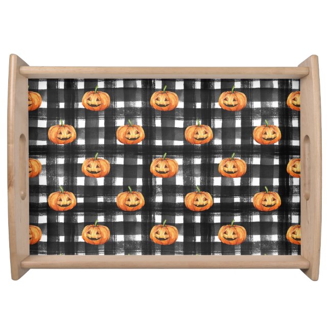 Halloween Pumpkins: Checkered Charm. Serving Tray (Front)