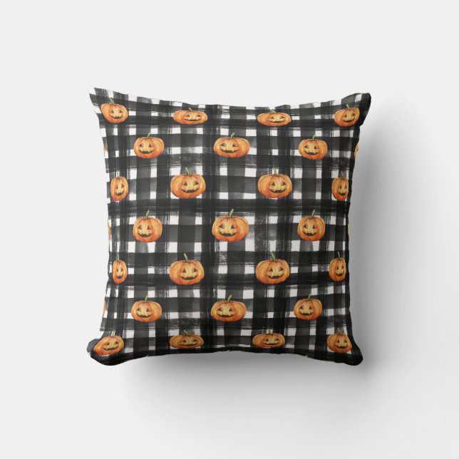 Halloween Pumpkins: Checkered Charm. Throw Pillow (Front)