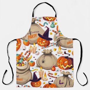 Halloween pumpkins, colorful sweets, seamless patt apron
