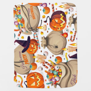 Halloween pumpkins, colorful sweets, seamless patt baby blanket