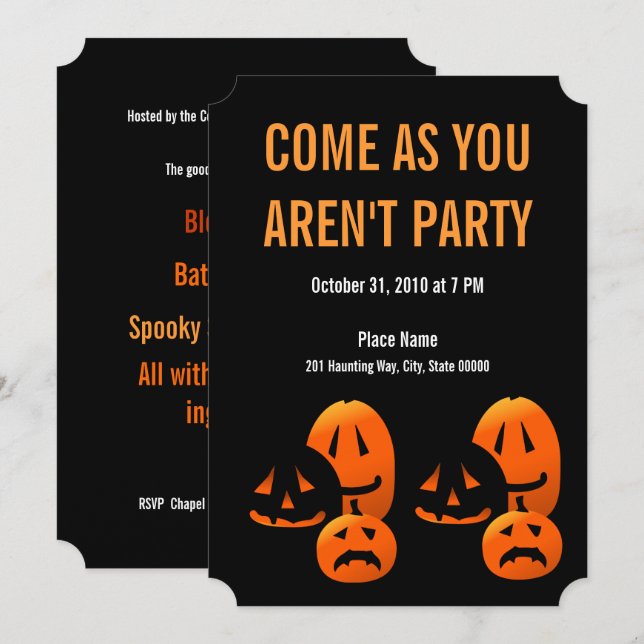 Halloween Pumpkins Come As You Aren't Party Invite (Front/Back)