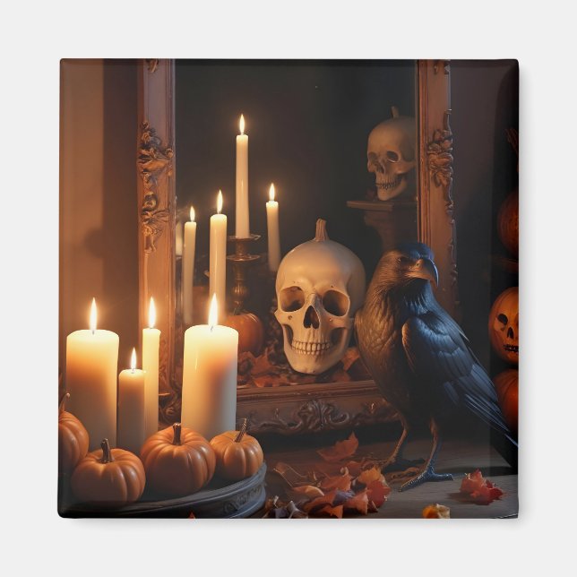 Halloween Pumpkins Crow Cute Spooky Festive Magic Magnet (Front)
