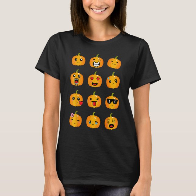 Halloween Pumpkins Emotions Boys Girls Kids Cute H T-Shirt (Front)