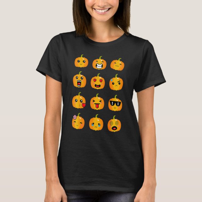 Halloween Pumpkins Emotions Boys Girls Kids Cute H T-Shirt (Front)