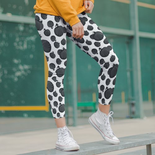 Halloween Pumpkins Fall Autumn Black White Modern Leggings