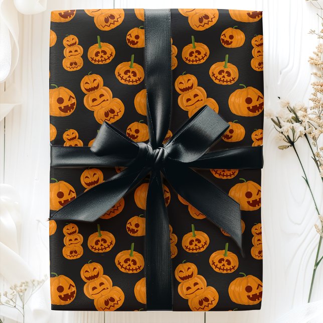 Halloween Pumpkins Funny Jack O'Lanterns Pattern Wrapping Paper (Creator Uploaded)