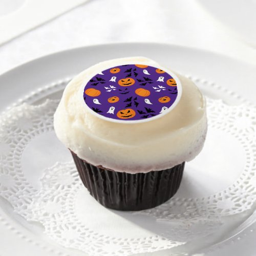 Halloween pumpkins ghosts bats fun purple pattern edible frosting rounds