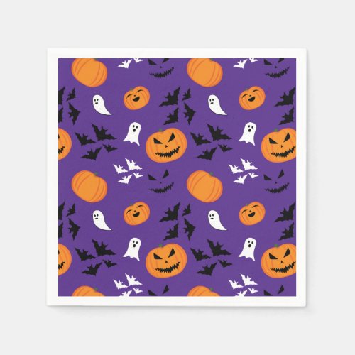 Halloween pumpkins ghosts bats fun purple pattern napkins