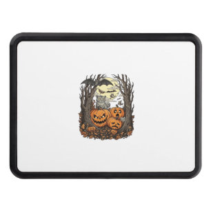 Halloween Pumpkins Grey Cat Bat Full Moon Woods Hitch Cover