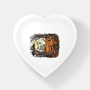 Halloween Pumpkins Grey Cat Bat Full Moon Woods Paperweight