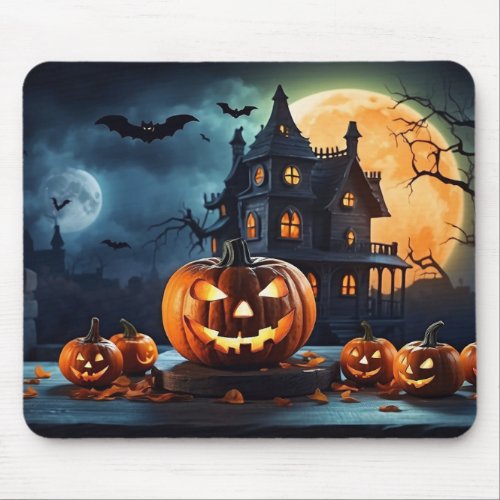 Halloween Pumpkins Haunted Castle Mouse Pad