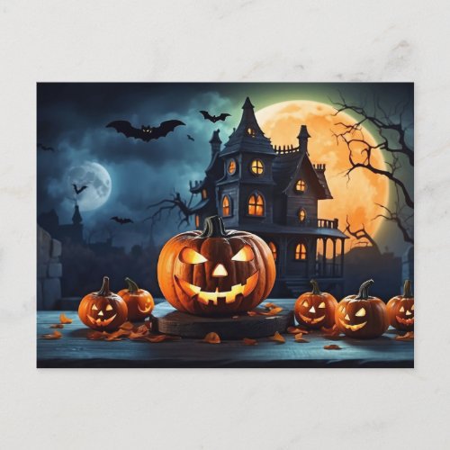 Halloween Pumpkins Haunted Castle Postcard