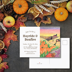 Halloween Pumpkins Hayride Rustic Autumn Invitation Postcard