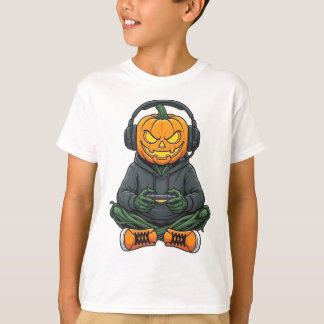 Halloween Pumpkins Head Gamer Video Gaming Boys T-Shirt