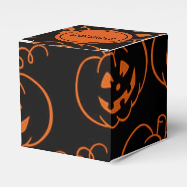 Halloween Pumpkins Jack-O-Lantern Cube Favor Box (Front Side)