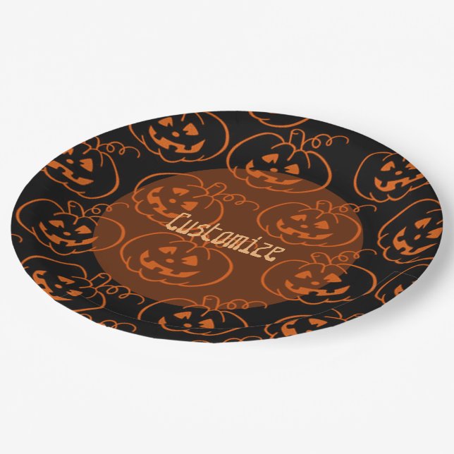 Halloween Pumpkins Jack-O-Lantern Paper Plates (Angled)