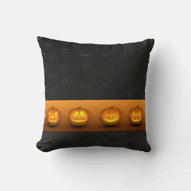 Halloween Pumpkins Jack-o-Lantern Throw Pillow (Front)