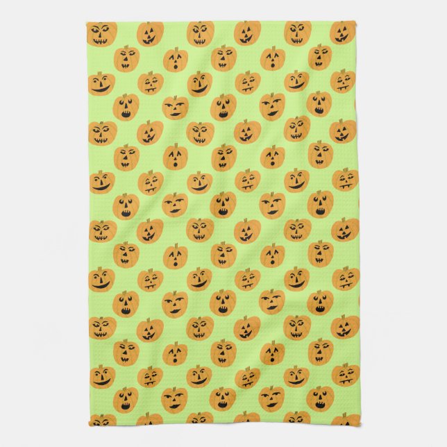 Halloween PUMPKINS Jack-O-Lanterns Kitchen Towel (Vertical)