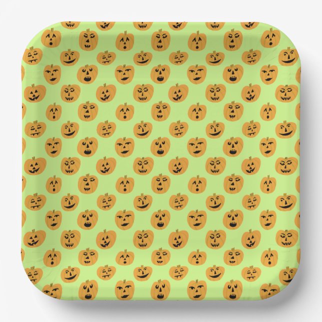 Halloween PUMPKINS Jack-O-Lanterns Paper Plates (Front)