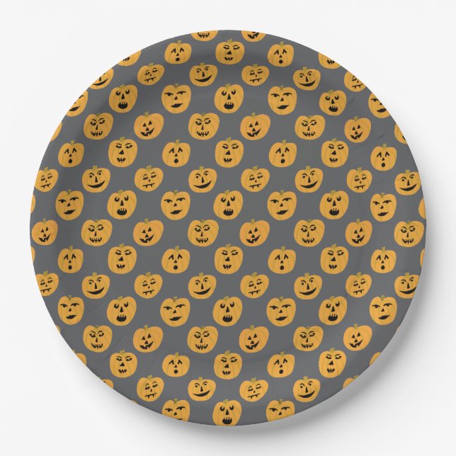 Halloween PUMPKINS Jack-O-Lanterns Paper Plates (Front)