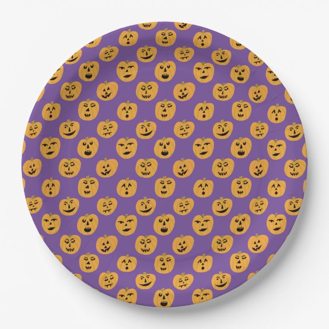 Halloween PUMPKINS Jack-O-Lanterns Paper Plates (Front)