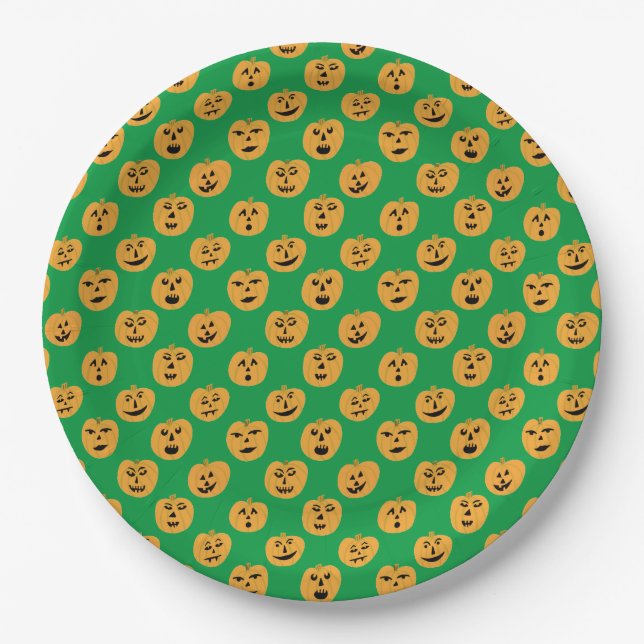 Halloween PUMPKINS Jack-O-Lanterns Paper Plates (Front)