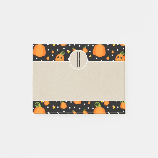 Halloween Pumpkins Kraft Rustic Monogram Post-it Notes (Front)