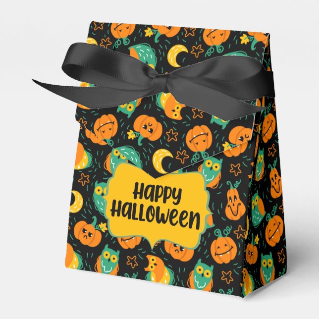 Halloween Pumpkins Moon Owls Favor Box (Front Side)
