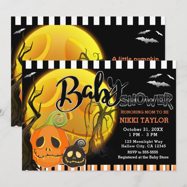 Halloween Pumpkins Moonlight Baby Shower Invitation (Front/Back)